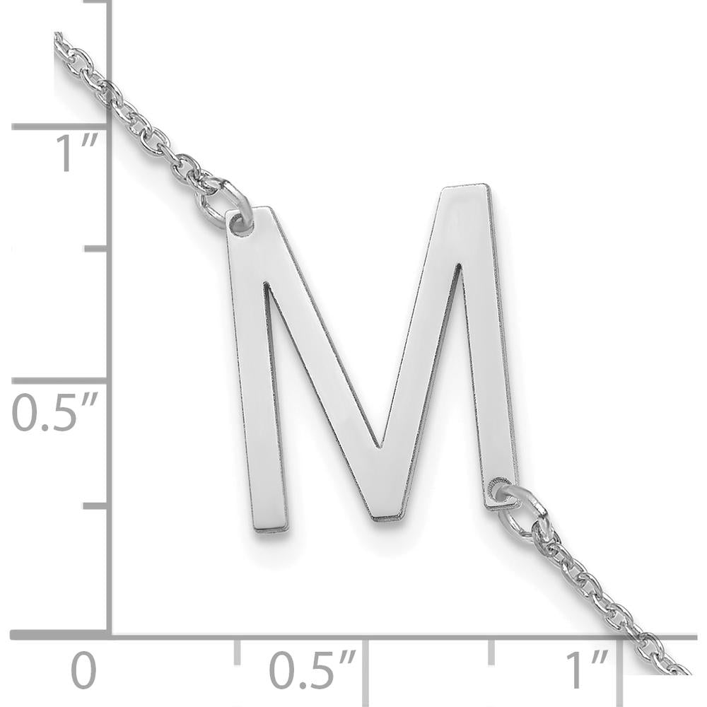 14K White Gold Polished Letter M Bracelet with Rhodium Plating by Oro Pregiato