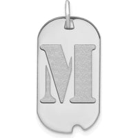 14K White Gold Polished Letter M Initial Dog Tag Pendant with Satin Finish and Rhodium Plating by Oro Pregiato