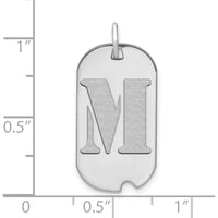 14K White Gold Polished Letter M Initial Dog Tag Pendant with Satin Finish and Rhodium Plating by Oro Pregiato