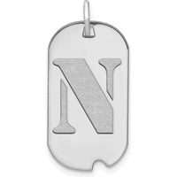 14K White Gold Polished Letter N Initial Dog Tag Pendant - Satin & Rhodium Finish by Oro Pregiato
