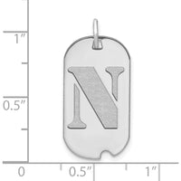 14K White Gold Polished Letter N Initial Dog Tag Pendant - Satin & Rhodium Finish by Oro Pregiato