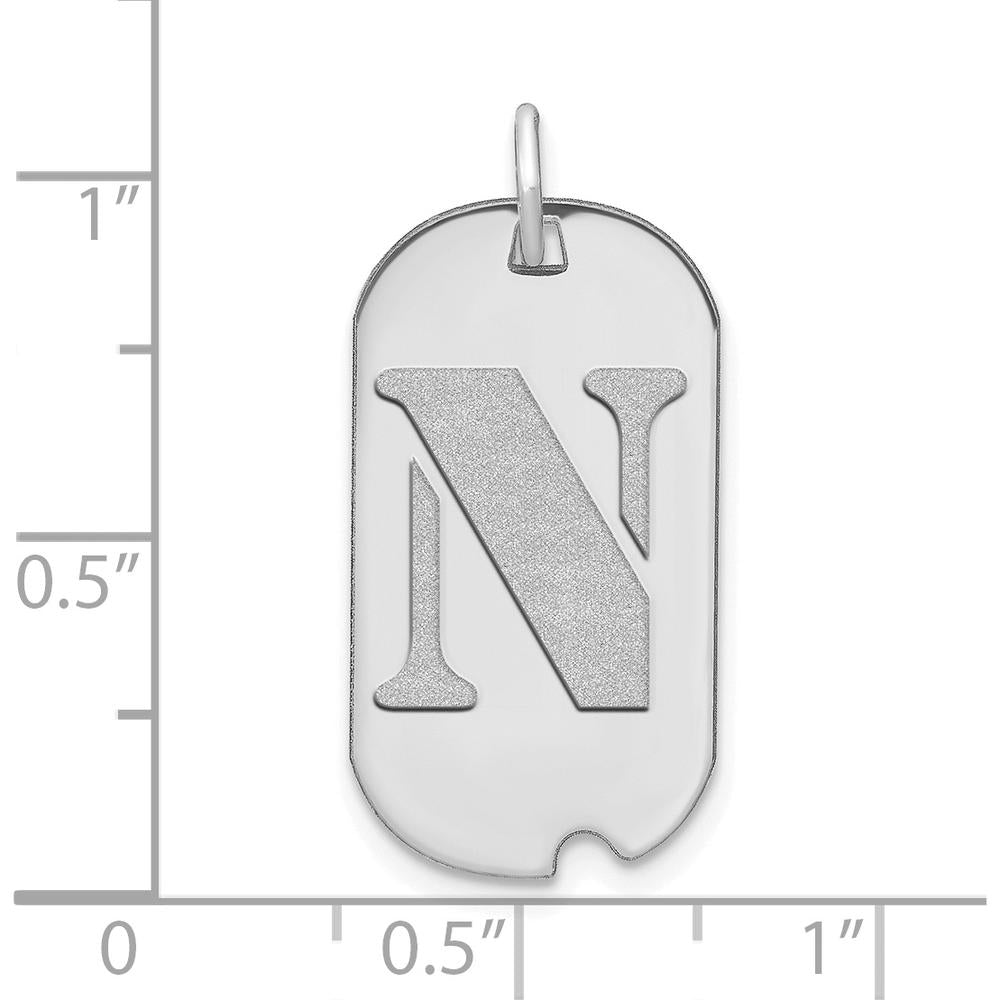 14K White Gold Polished Letter N Initial Dog Tag Pendant - Satin & Rhodium Finish by Oro Pregiato