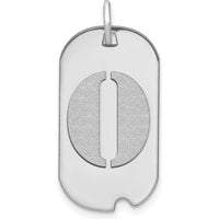 14K White Gold Polished Letter O Initial Dog Tag Pendant with Satin Brushed Texture - 24.6mm Length by Oro Pregiato