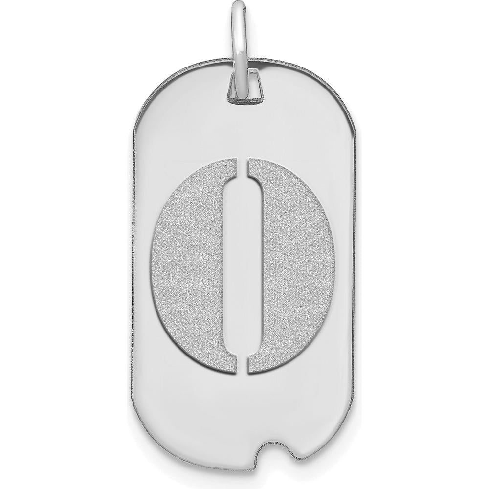 14K White Gold Polished Letter O Initial Dog Tag Pendant with Satin Brushed Texture - 24.6mm Length by Oro Pregiato