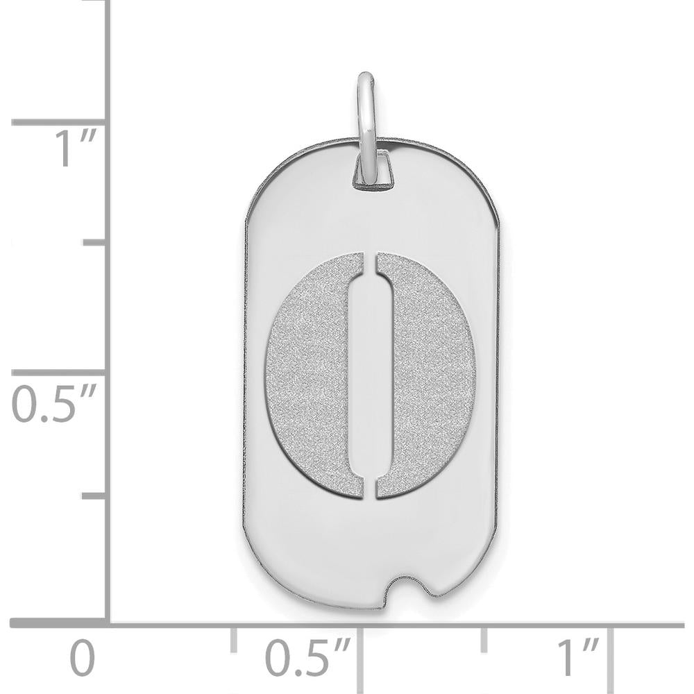 14K White Gold Polished Letter O Initial Dog Tag Pendant with Satin Brushed Texture - 24.6mm Length by Oro Pregiato