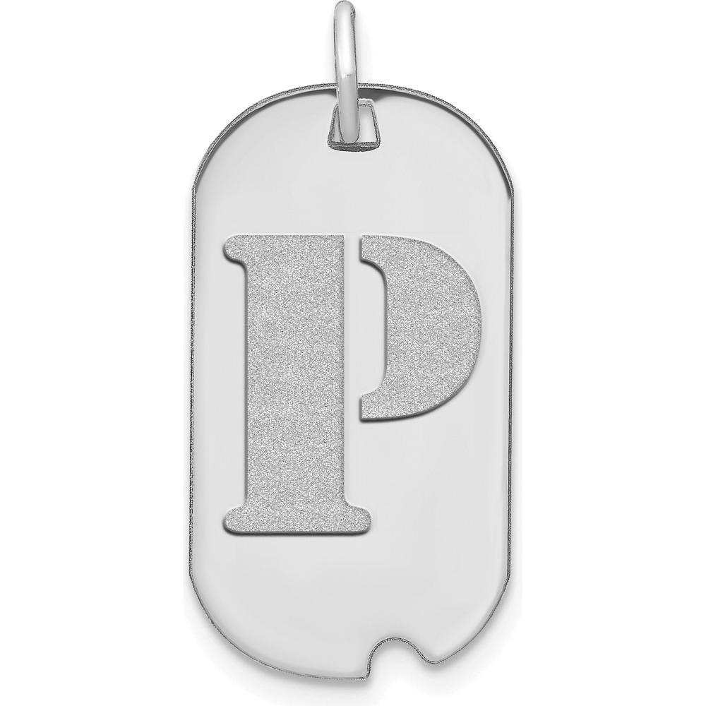 14K White Gold Polished Letter P Initial Dog Tag Pendant - Rhodium Plated by Oro Pregiato