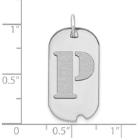 14K White Gold Polished Letter P Initial Dog Tag Pendant - Rhodium Plated by Oro Pregiato