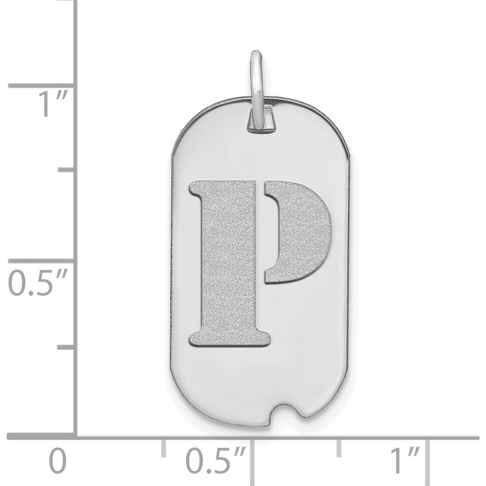 14K White Gold Polished Letter P Initial Dog Tag Pendant - Rhodium Plated by Oro Pregiato
