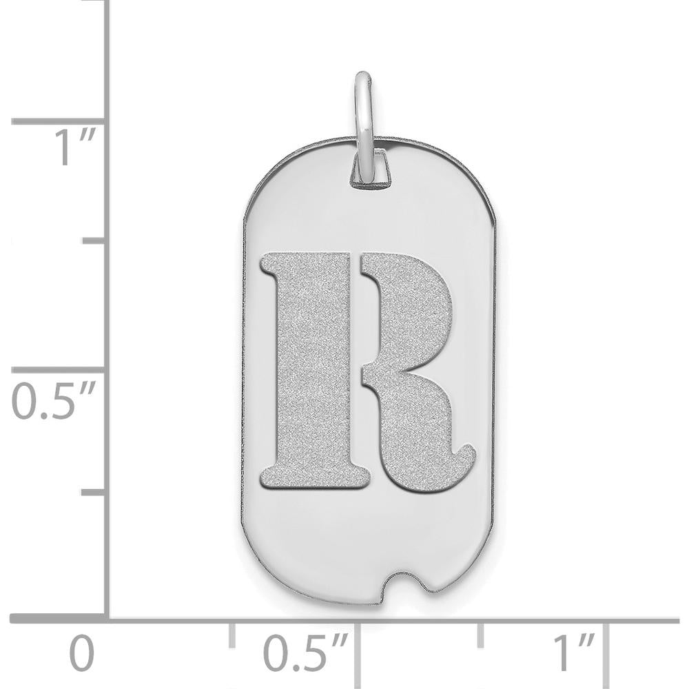 14K White Gold Polished Letter R Initial Dog Tag Pendant - Satin & Brushed Finish by Oro Pregiato