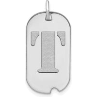 14K White Gold Polished Letter T Initial Dog Tag Pendant with Satin Finish and Rhodium Plating by Oro Pregiato