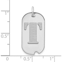 14K White Gold Polished Letter T Initial Dog Tag Pendant with Satin Finish and Rhodium Plating by Oro Pregiato