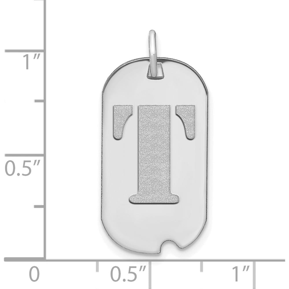 14K White Gold Polished Letter T Initial Dog Tag Pendant with Satin Finish and Rhodium Plating by Oro Pregiato