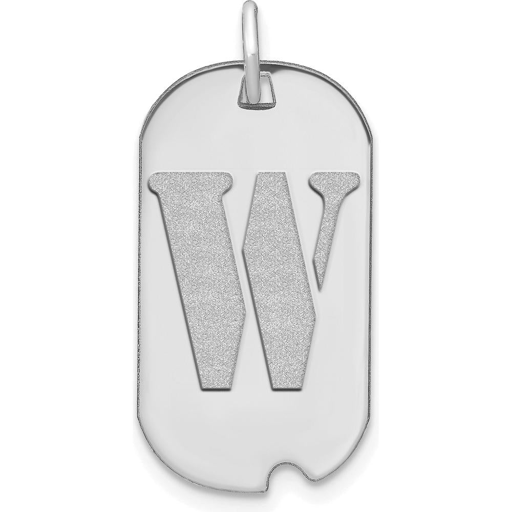 14K White Gold Polished Letter 'W' Initial Dog Tag Pendant with Satin and Polished Finish by Oro Pregiato