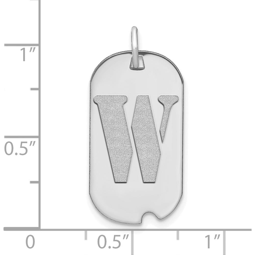 14K White Gold Polished Letter 'W' Initial Dog Tag Pendant with Satin and Polished Finish by Oro Pregiato