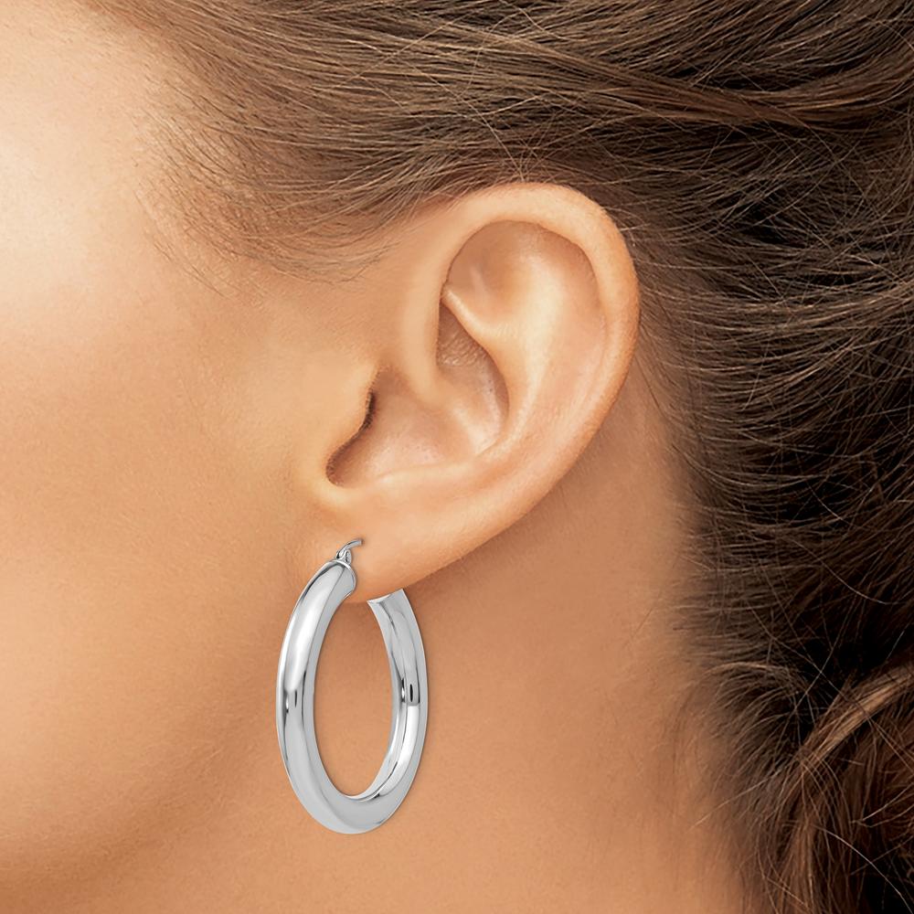 14K White Gold Polished Lightweight 35mm Hoop Earrings by 0