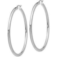 14K White Gold Polished Lightweight 60mm Tube Hoop Earrings - Elegant Everyday Hoops by 0
