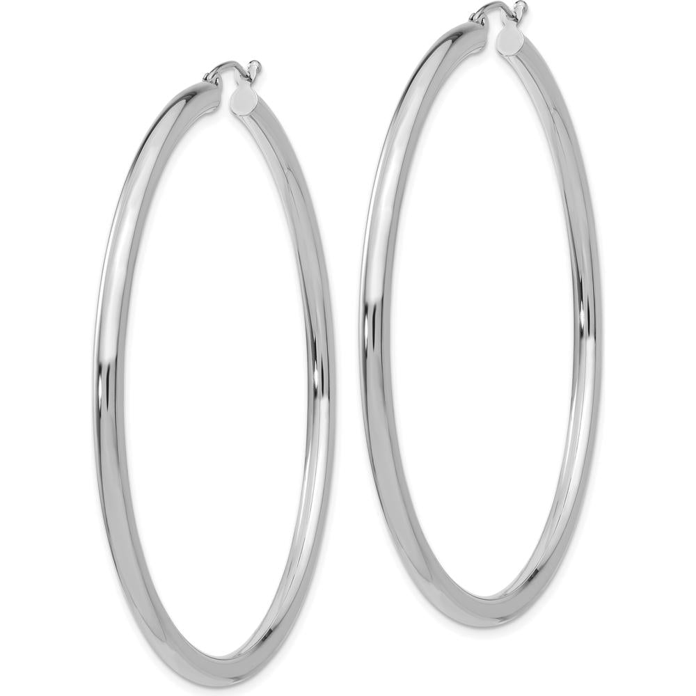 14K White Gold Polished Lightweight 60mm Tube Hoop Earrings - Elegant Everyday Hoops by 0