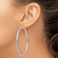 14K White Gold Polished Lightweight 60mm Tube Hoop Earrings - Elegant Everyday Hoops by 0