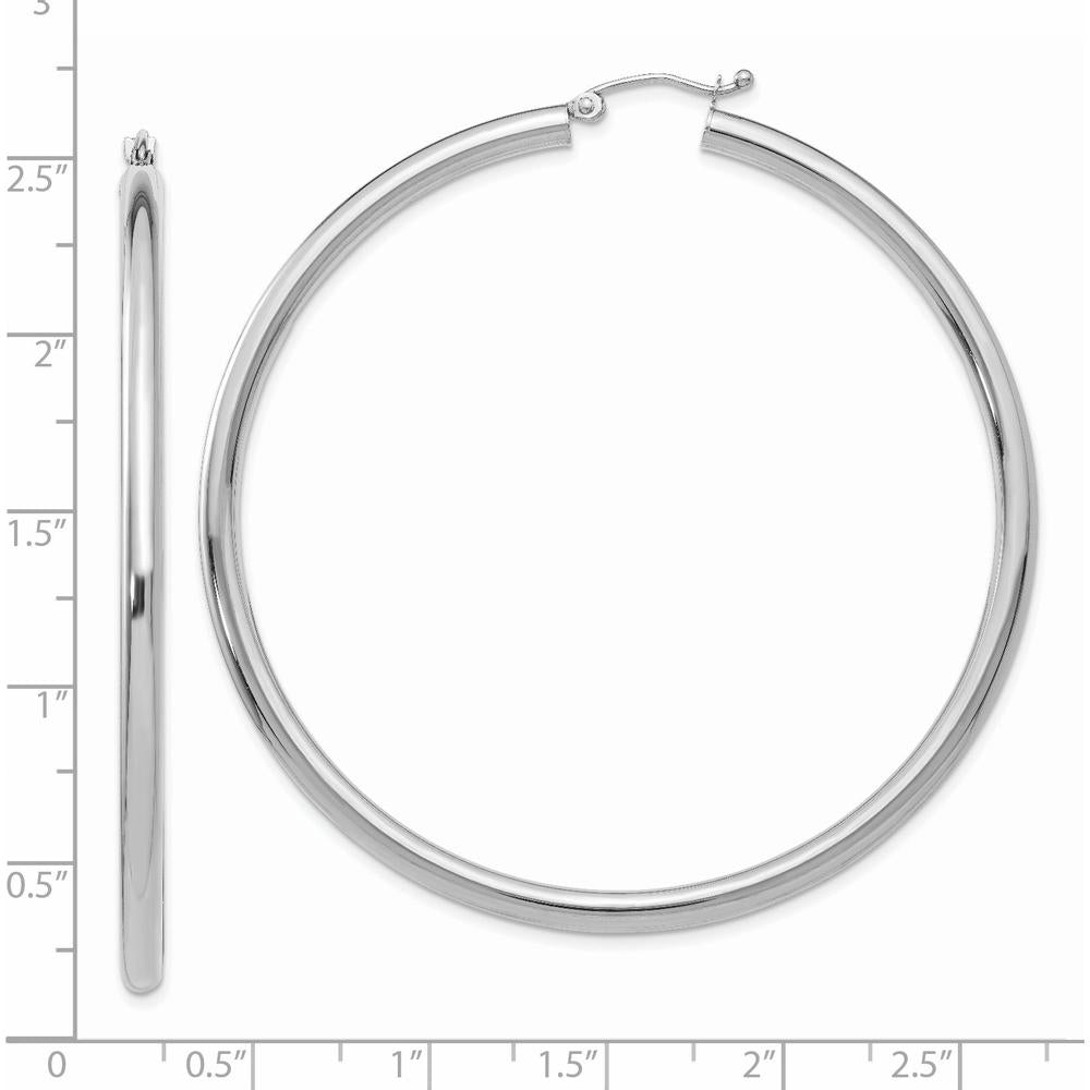 14K White Gold Polished Lightweight 60mm Tube Hoop Earrings - Elegant Everyday Hoops by 0