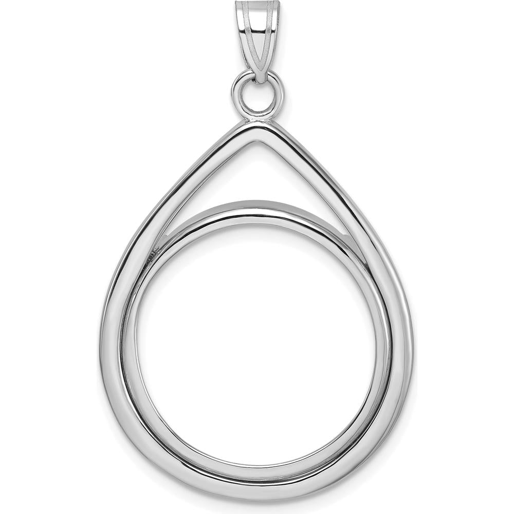 14K White Gold Polished Lightweight Teardrop Pendant with Coin Bezel for 1/4 oz. American Eagle Coin by Numis Coin Jewelry