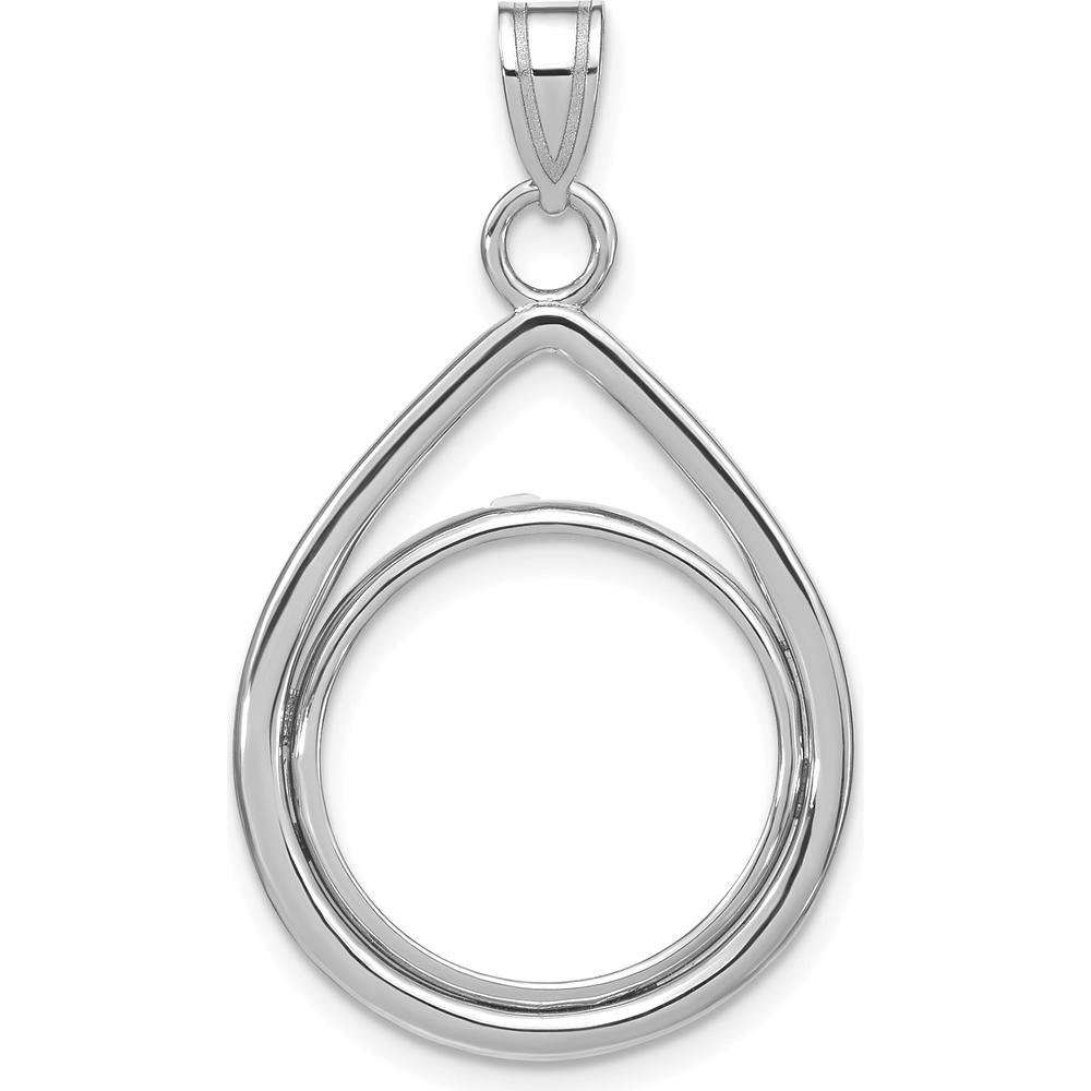 14K White Gold Polished Lightweight Teardrop Pendant with Coin Mounting for 1/10 oz. American Eagle Coin by Numis Coin Jewelry