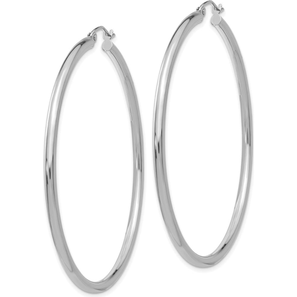 14K White Gold Polished Lightweight Tube Hoop Earrings - 55mm Length by 0