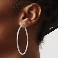 14K White Gold Polished Lightweight Tube Hoop Earrings - 55mm Length by 0