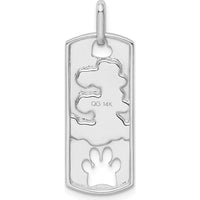 14K White Gold Polished "Live Love Adopt" Dog Tag Pendant with Cut-out Paw Print by Monteluci Fine Jewelry