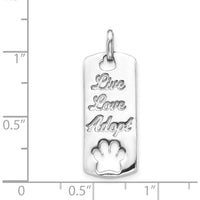 14K White Gold Polished "Live Love Adopt" Dog Tag Pendant with Cut-out Paw Print by Monteluci Fine Jewelry