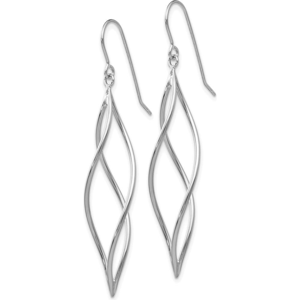 14K White Gold Polished Long Twisted Dangle Earrings - Elegant Modern Design by 0