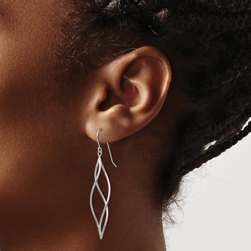 14K White Gold Polished Long Twisted Dangle Earrings - Elegant Modern Design by 0