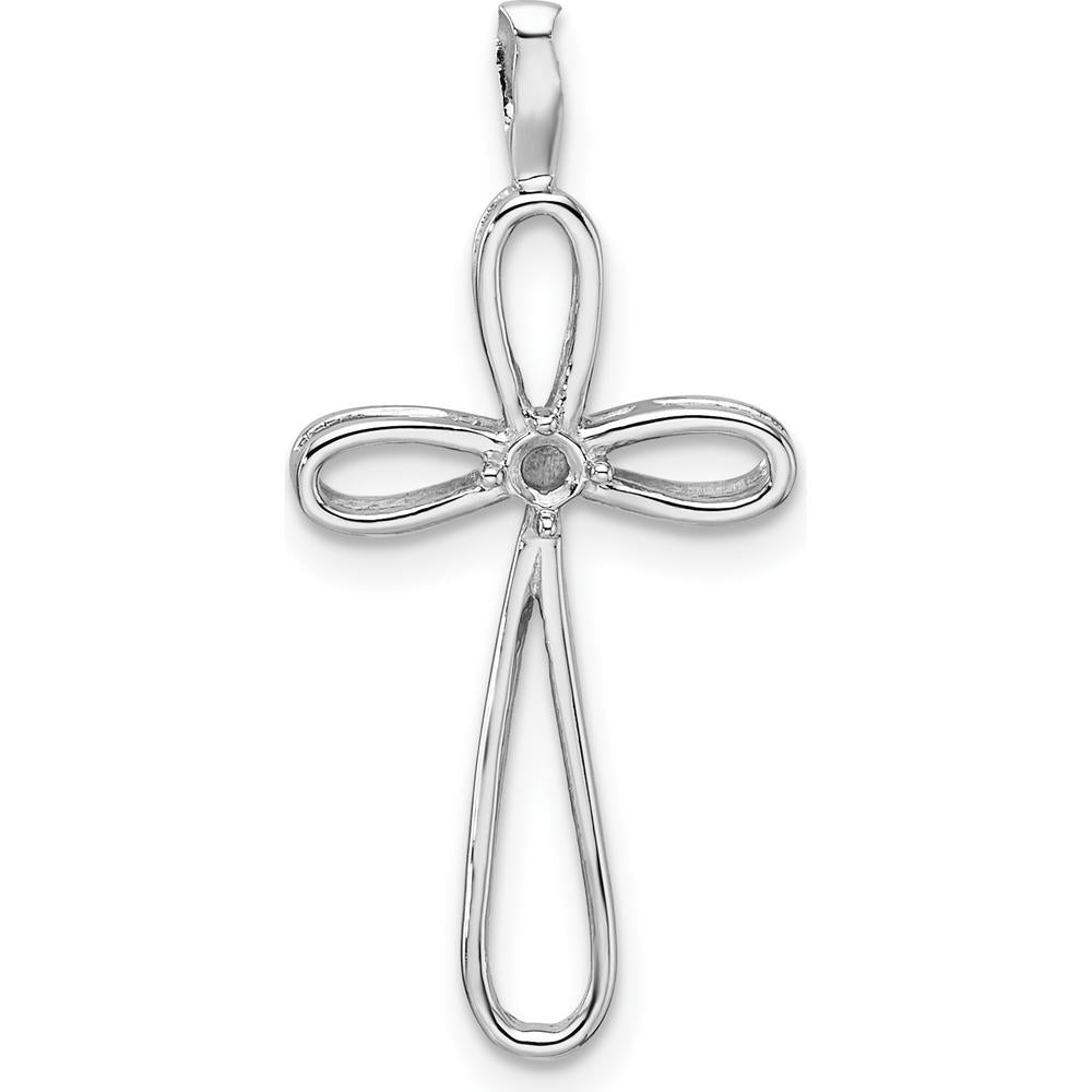 14K White Gold Polished Loop Cross Pendant with Round Stone - 2.3mm by Monteluci Fine Jewelry
