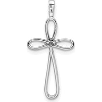 14K White Gold Polished Loop Cross Pendant with Round Stone - 2.3mm by Monteluci Fine Jewelry