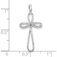 14K White Gold Polished Loop Cross Pendant with Round Stone - 2.3mm by Monteluci Fine Jewelry