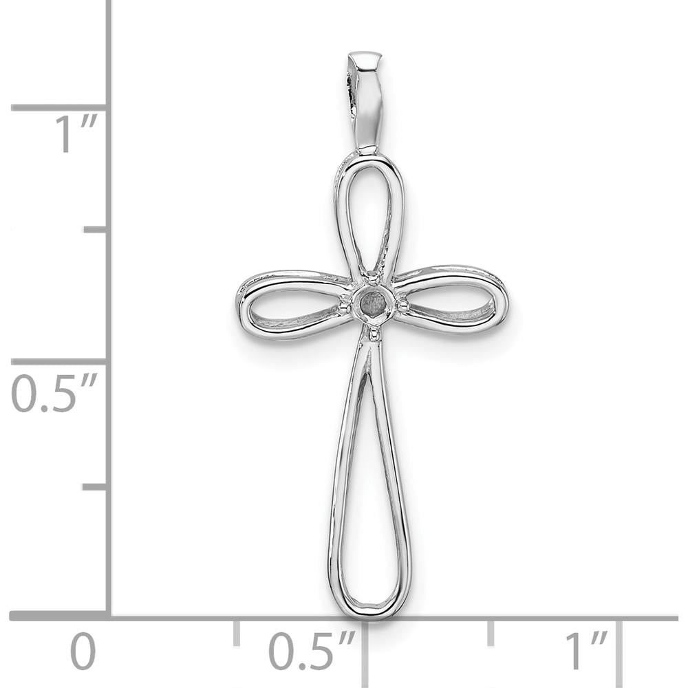 14K White Gold Polished Loop Cross Pendant with Round Stone - 2.3mm by Monteluci Fine Jewelry