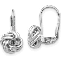 14K White Gold Polished Love Knot Leverback Earrings - Elegant Drop Design by 0