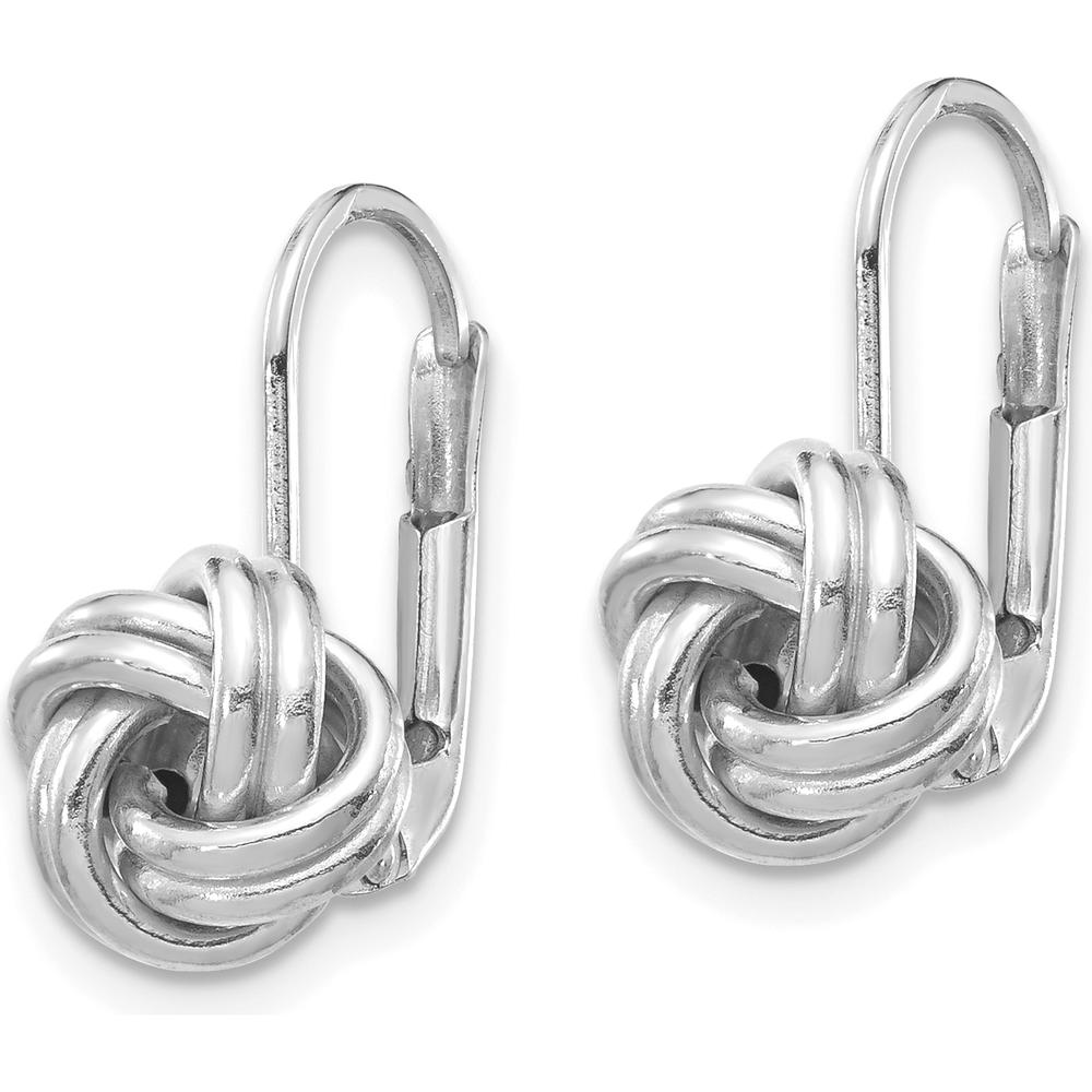 14K White Gold Polished Love Knot Leverback Earrings - Elegant Drop Design by 0