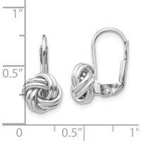 14K White Gold Polished Love Knot Leverback Earrings - Elegant Drop Design by 0