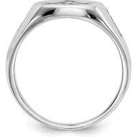 14K White Gold Polished Masonic Ring with Black Enamel Emblem and Grooved Tapered Band by IBGoodman