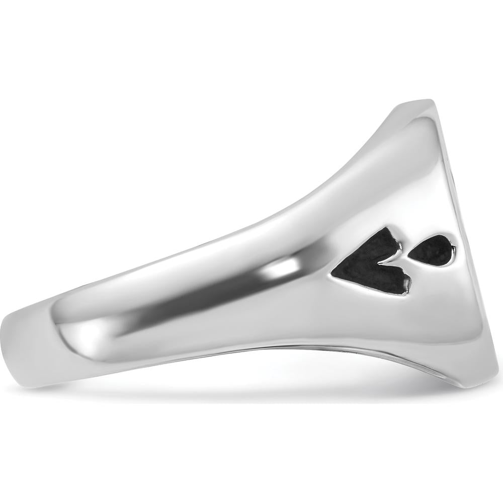 14K White Gold Polished Masonic Ring with Black Enamel Emblem and Grooved Tapered Band by IBGoodman