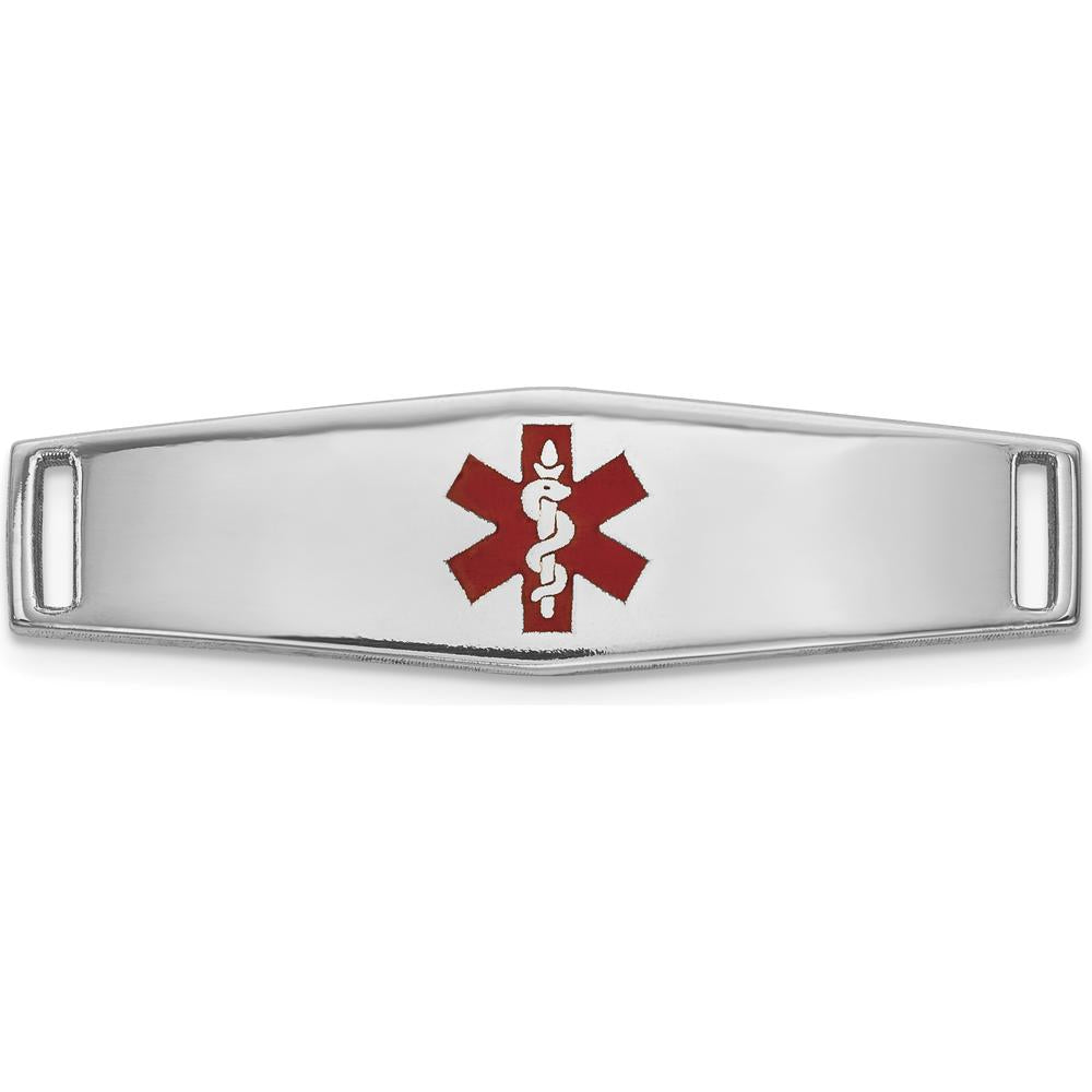 14K White Gold Polished Medical ID Bracelet with Red Epoxy Enamel Medical Symbol by Oro Pregiato