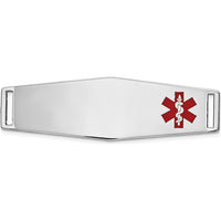 14K White Gold Polished Medical ID Plate with Off-Center Red Enamel Medical Symbol - Engravable by Oro Pregiato