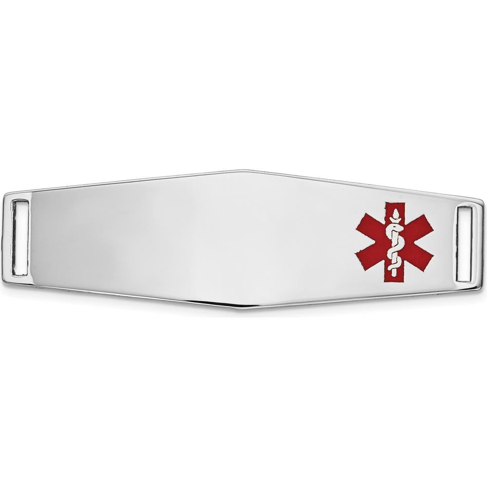 14K White Gold Polished Medical ID Plate with Off-Center Red Enamel Medical Symbol - Engravable by Oro Pregiato