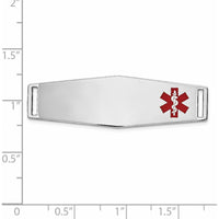 14K White Gold Polished Medical ID Plate with Off-Center Red Enamel Medical Symbol - Engravable by Oro Pregiato