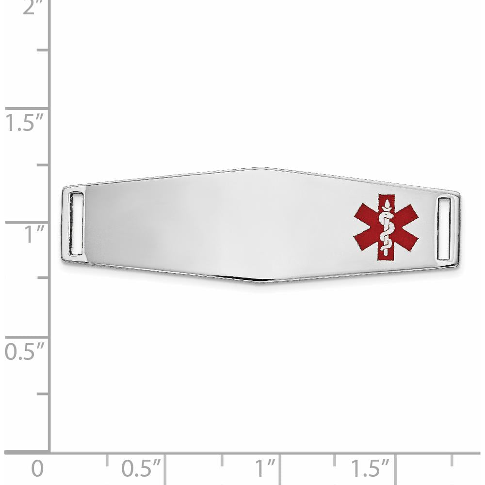 14K White Gold Polished Medical ID Plate with Off-Center Red Enamel Medical Symbol - Engravable by Oro Pregiato