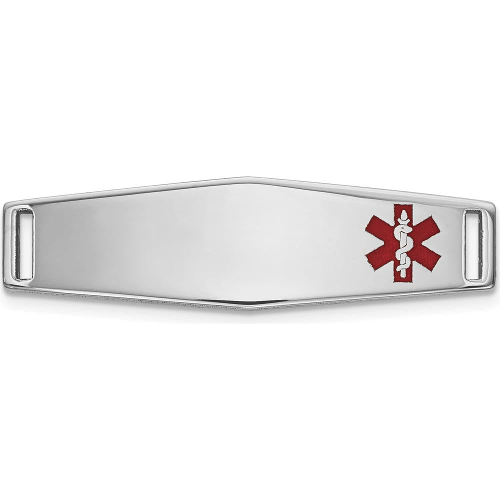 14K White Gold Polished Medical ID Plate with Red Epoxy Enamel Medical Symbol - 25mm by Oro Pregiato