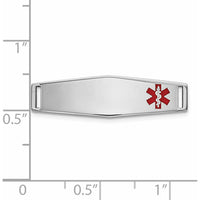 14K White Gold Polished Medical ID Plate with Red Epoxy Enamel Medical Symbol - 25mm by Oro Pregiato