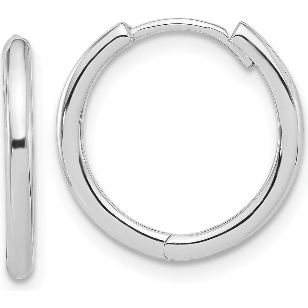 14K White Gold Polished Medium Hoop Earrings with Hinged Closure by 0