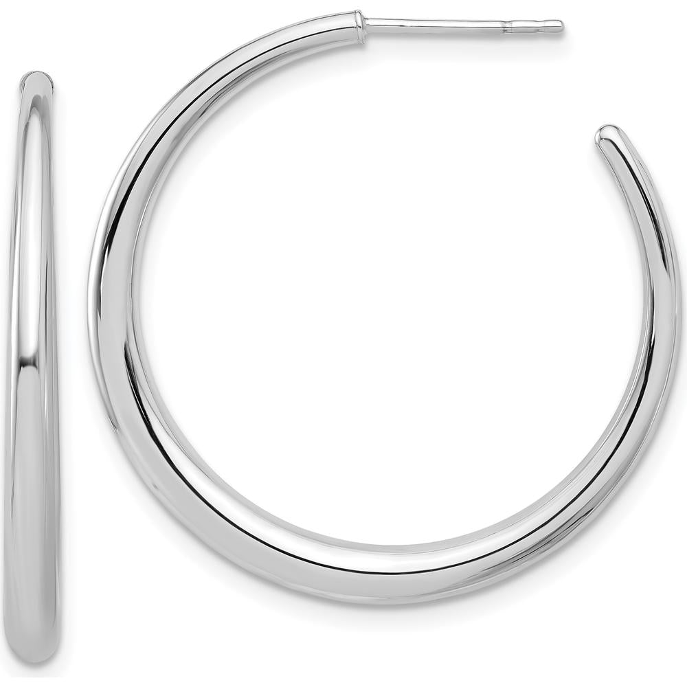 14K White Gold Polished Medium Hoop Earrings with Rhodium Plating - Classic Women's Jewelry by 0