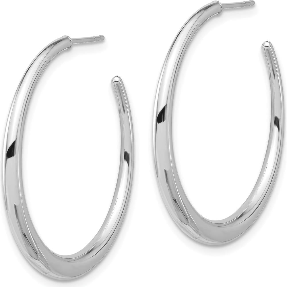 14K White Gold Polished Medium Hoop Earrings with Rhodium Plating - Classic Women's Jewelry by 0
